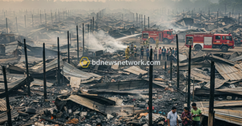 গাজীপুরের কালিয়াকৈরে ভয়াবহ অগ্নিকাণ্ড: দুই কলোনির ৭৫টি টিনশেড ঘর ভস্মীভূত, শত শত শ্রমজীবী পরিবার ক্ষতিগ্রস্ত